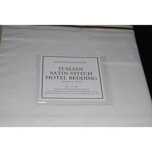 Restoration Hardware Italian Satin Stitch Boudoir Pillow Sham White with Tan